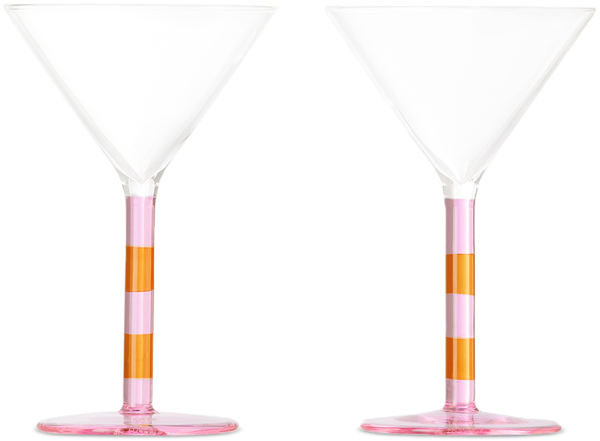 Fazeek Pink & Orange Striped Martini Glasses Set