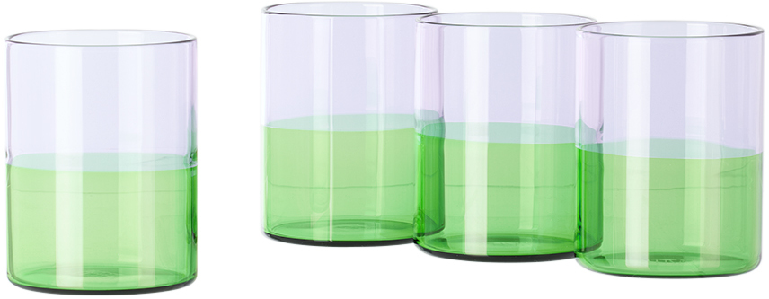 Fazeek Purple & Green Two Tone Glasses Set, 4 Pcs In Lilac/green