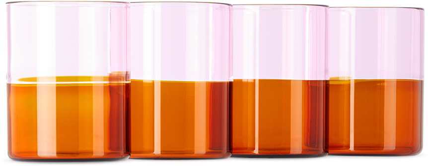Fazeek Pink & Orange Two Tone Glasses Set, 4 Pcs In Pink/amber