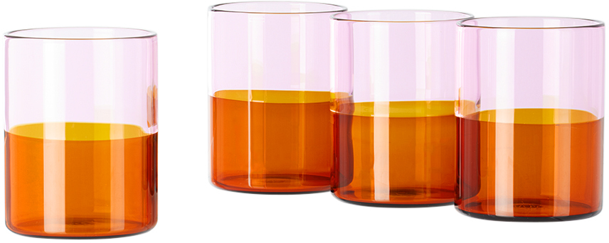 Fazeek Pink & Orange Two Tone Glasses Set, 4 Pcs In Pink/amber