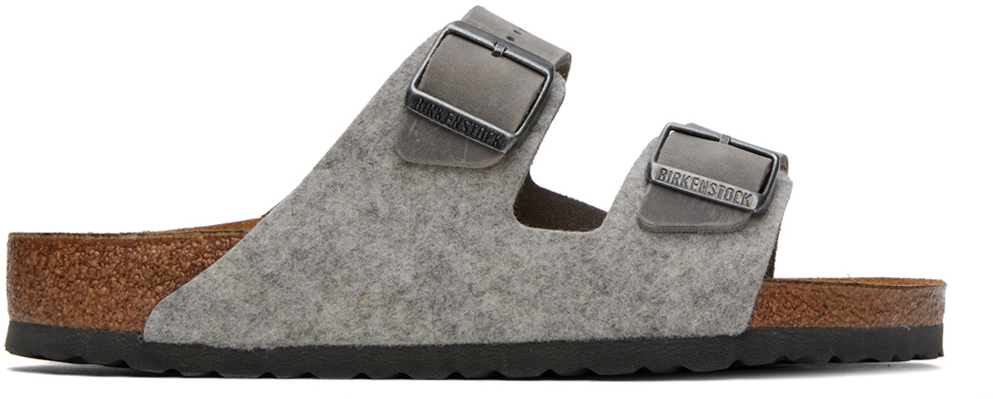 Birkenstock Gray Regular Arizona Sandals In Light Gray Wool/leat