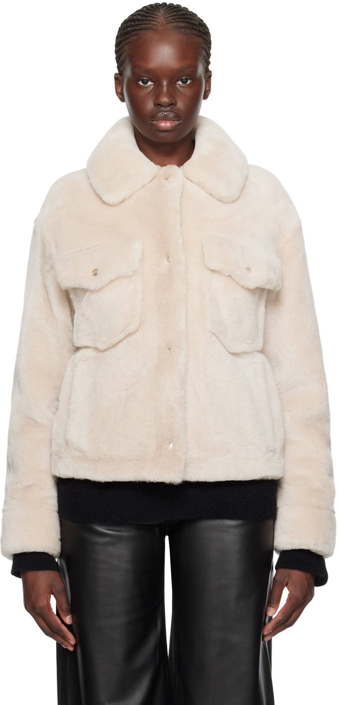 Yves Salomon Pink Spread Collar Shearling Jacket In A2123 Creme