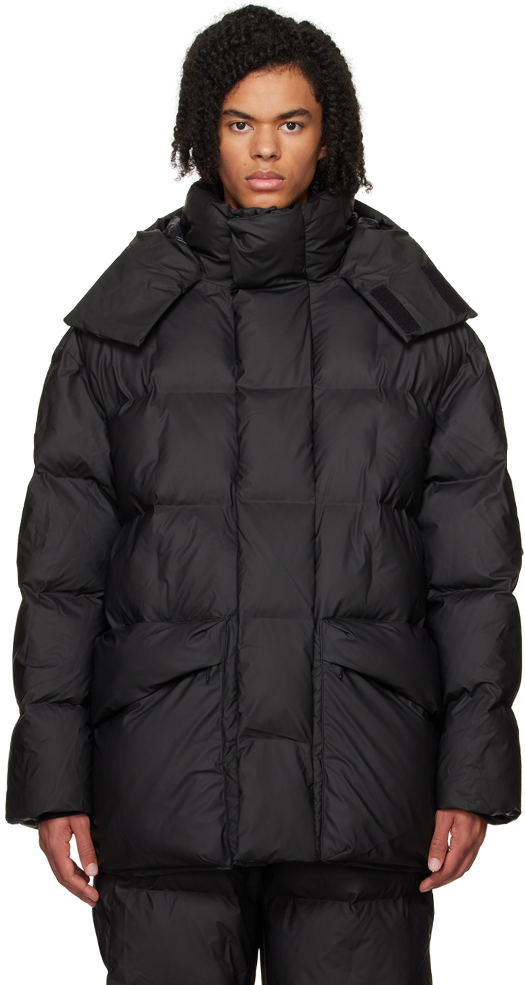 Shop Rains Black Harbin Puffer Jacket