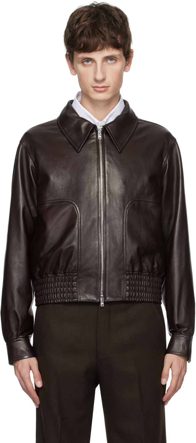 Husbands: Brown Zip Leather Jacket | SSENSE