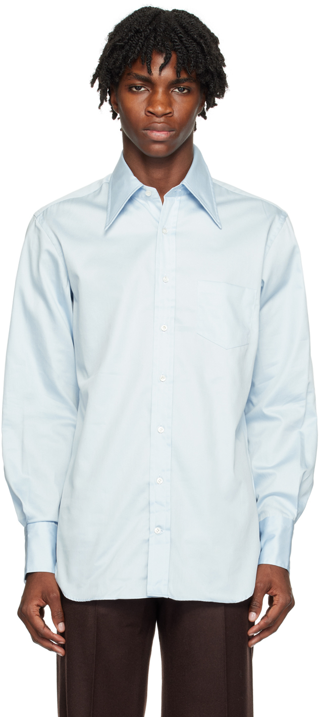 Blue Slim-Fit Shirt by Husbands on Sale