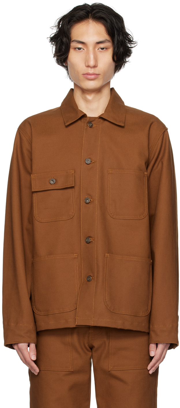Naked And Famous Brown Button Jacket In Brick Canvas