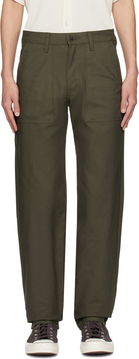 Naked And Famous Green Straight-leg Trousers In Green Canvas