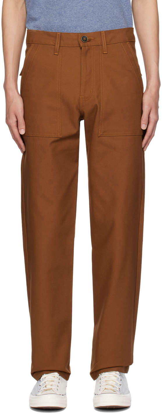 Naked And Famous Brown Straight-leg Trousers In Brick Canvas