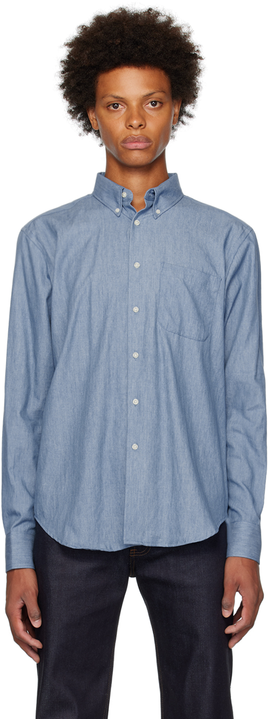 Naked And Famous Blue Easy Shirt In Mid Blue