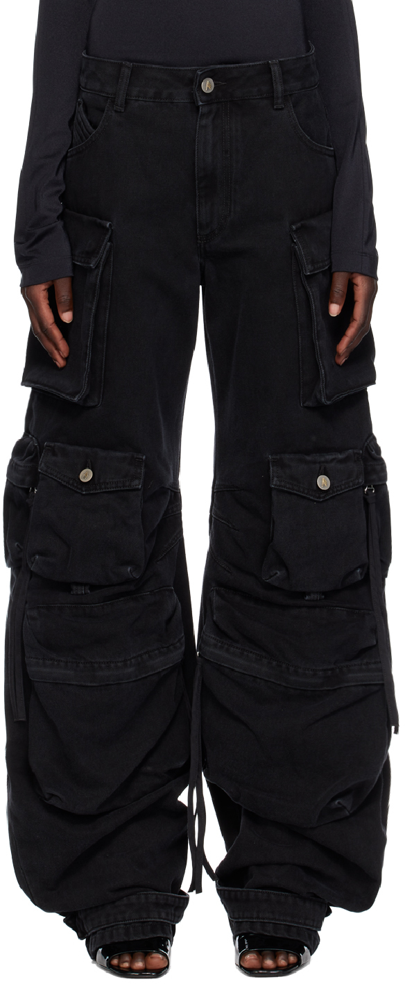 Attico Fern Wide-leg Cargo Jeans In 100 Black