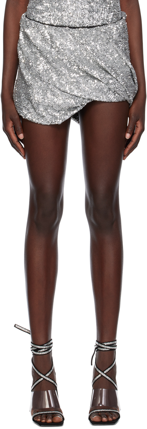Silver Sequinned Miniskirt by The Attico on Sale