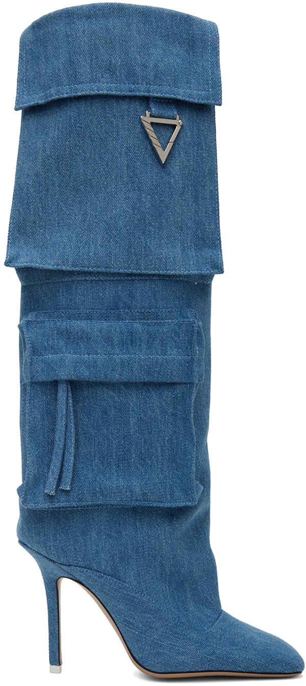 Shop Attico Blue Sienna Boots In 045 Denim Washed
