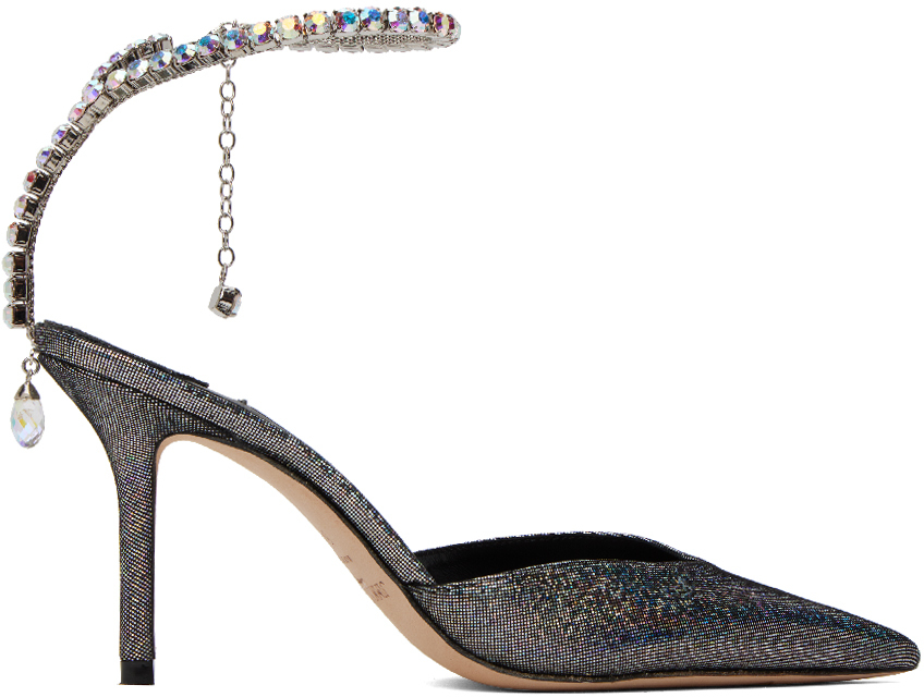 Jimmy Choo Silver Saeda 85 Heels In Silver/smoke