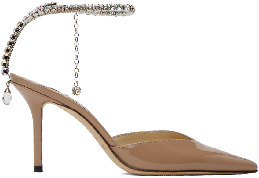 Jimmy Choo Beige Saeda 85 Heels In Ballet Pink/crystal