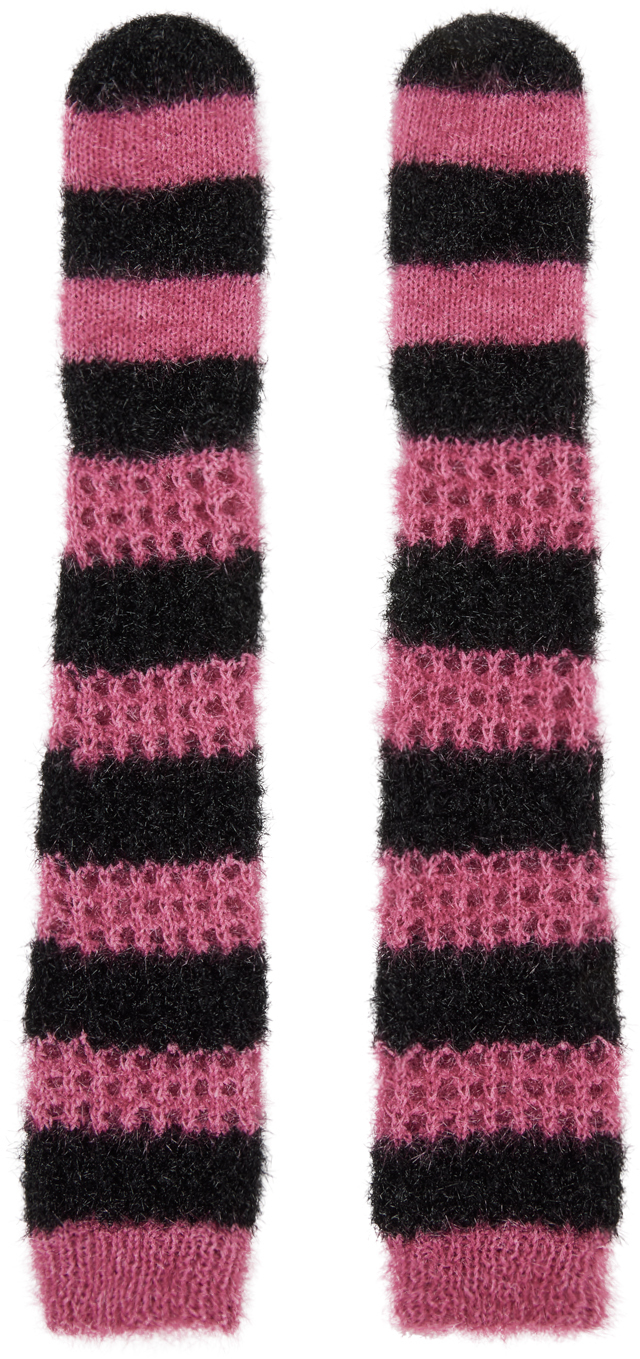 Pink & Black Stripped Gloves