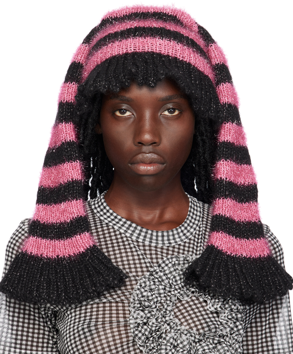 Black & Pink Striped Beanie