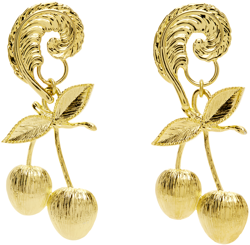 Chopova Lowena Gold Leaf With Cherry Pendant Earrings In Multi
