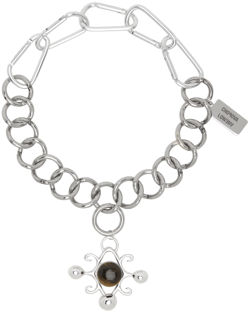Chopova Lowena Silver Dot & Cross Curb Necklace
