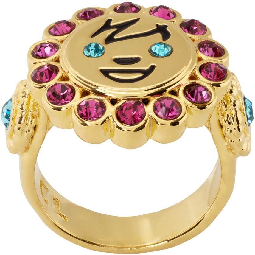 Shop Chopova Lowena Gold Face Gem Ring In Multi