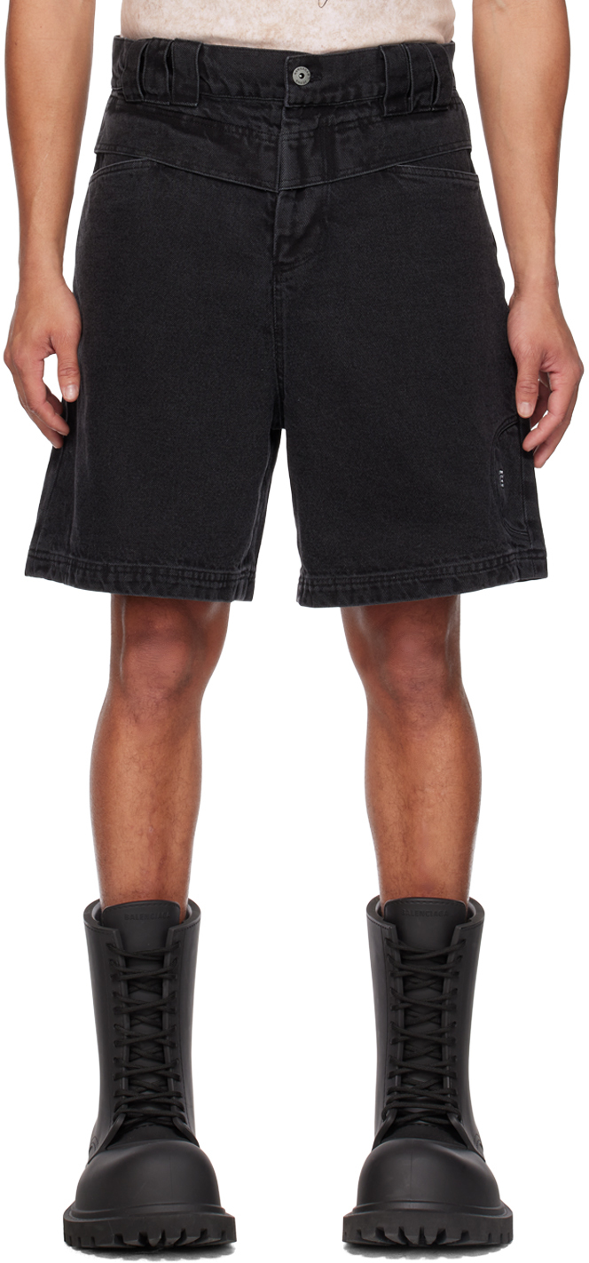 BARRAGÁN Black Paneled Denim Shorts