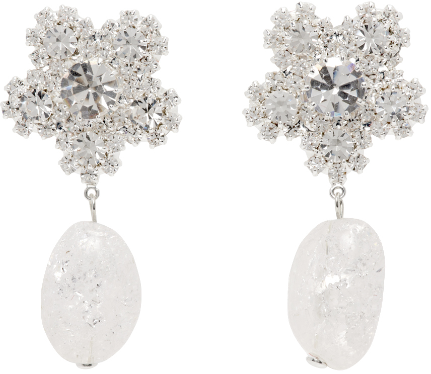 Silver Flower Quartz Earrings