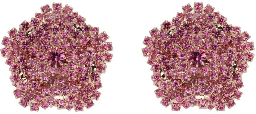 Gold & Pink Flower Crystal Earrings