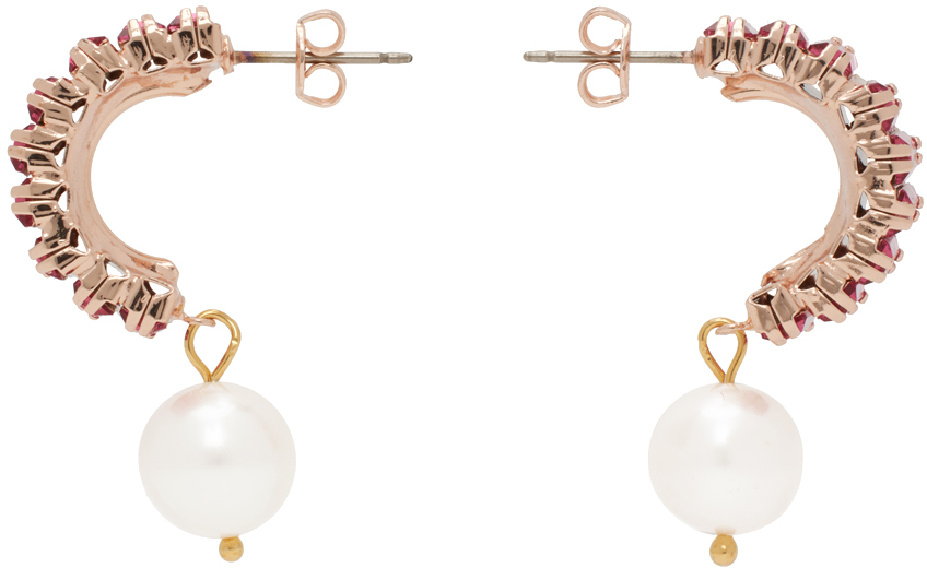 Gold & Pink Pearl Drop Half Hoop Earrings