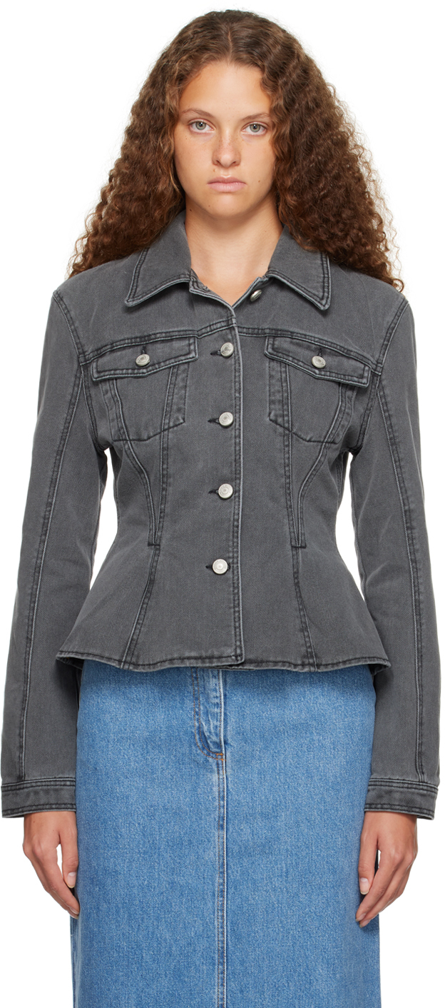 Magda Butrym Flared Cotton Denim Jacket In Grey