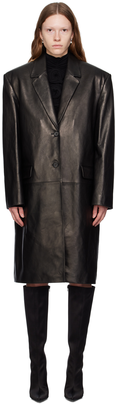 Shop Magda Butrym Black Oversized Leather Coat