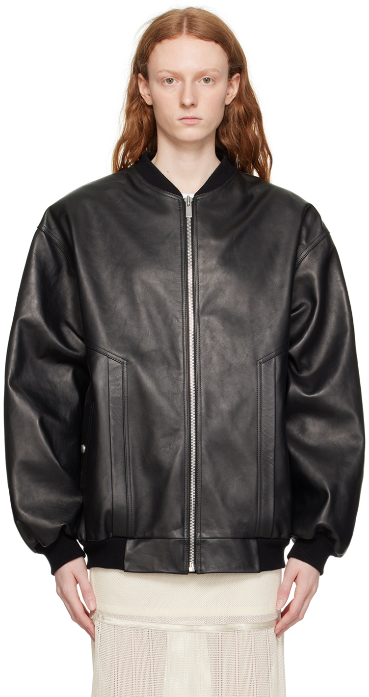 Magda Butrym: Black Oversized Bomber Leather Jacket | SSENSE Canada