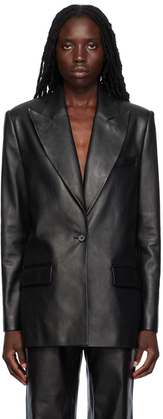 Shop Magda Butrym Black Oversized Leather Jacket