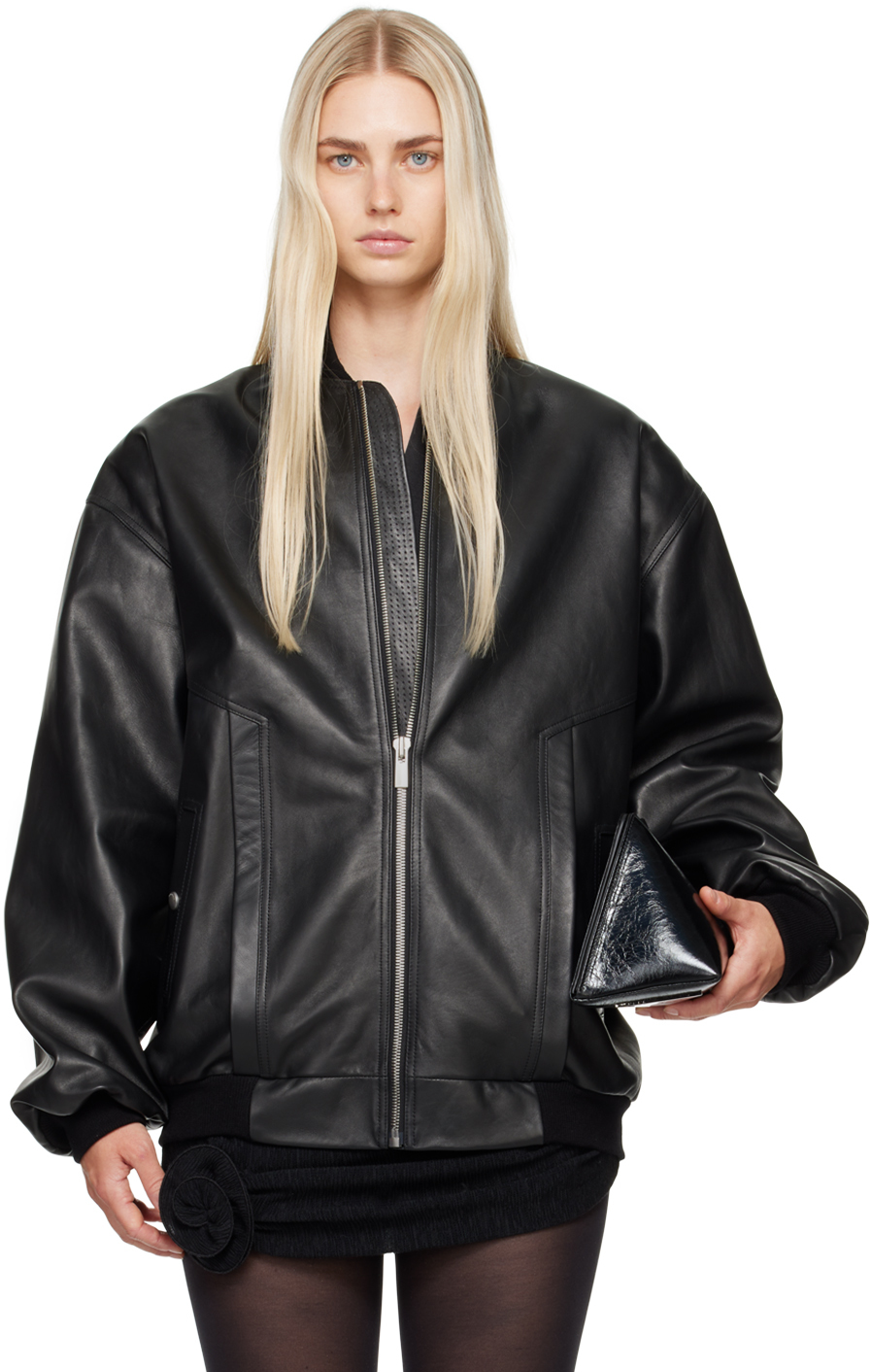 Black Oversized Leather Jacket by Magda Butrym on Sale