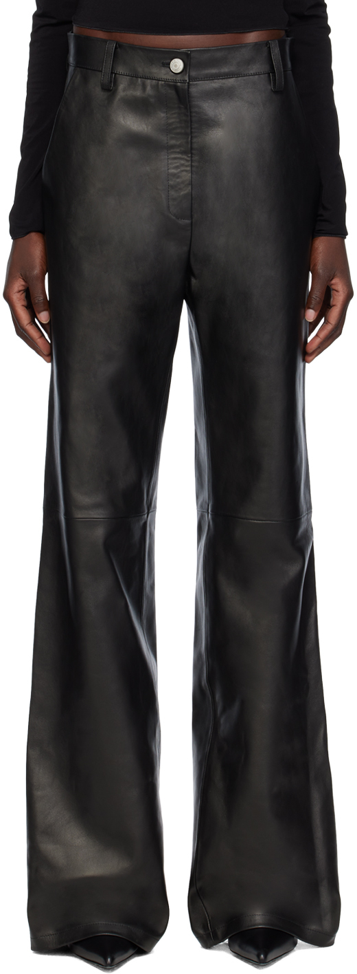 Black Paneled Leather Pants