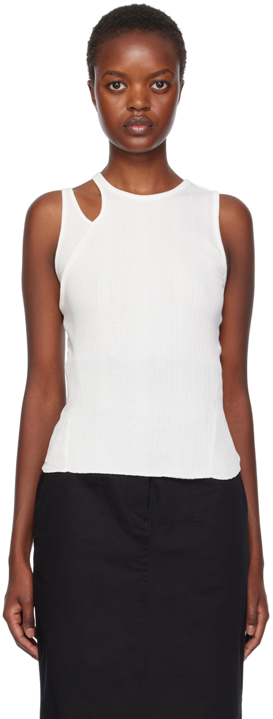 White Asymmetrical Tank Top by Mame Kurogouchi on Sale