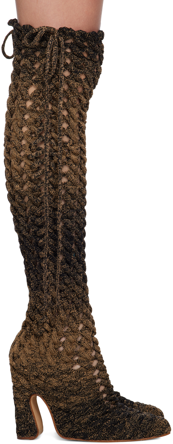 Isa Boulder Brown & Black Ssense Exclusive Spiral Cable Boots In Peanut