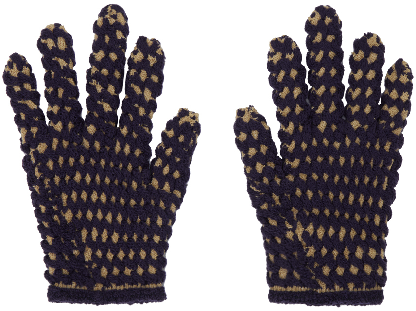 Isa Boulder Navy & Beige Tightweave Gloves In Burlap