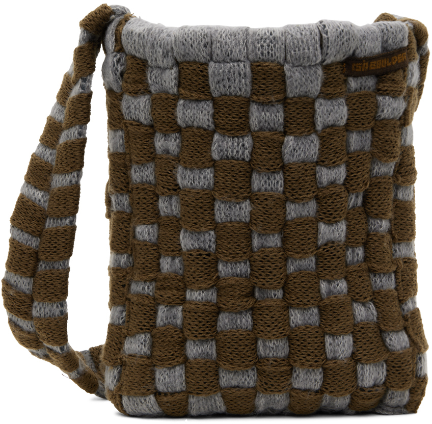 Isa Boulder Green & Blue Handweave Bag In Greyweed