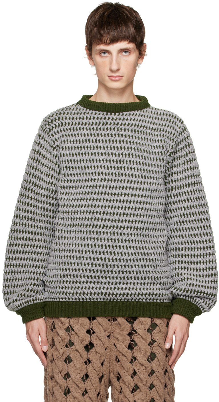 Isa Boulder Gray & Green Seamless Zig Zag Sweater In Hairyfox