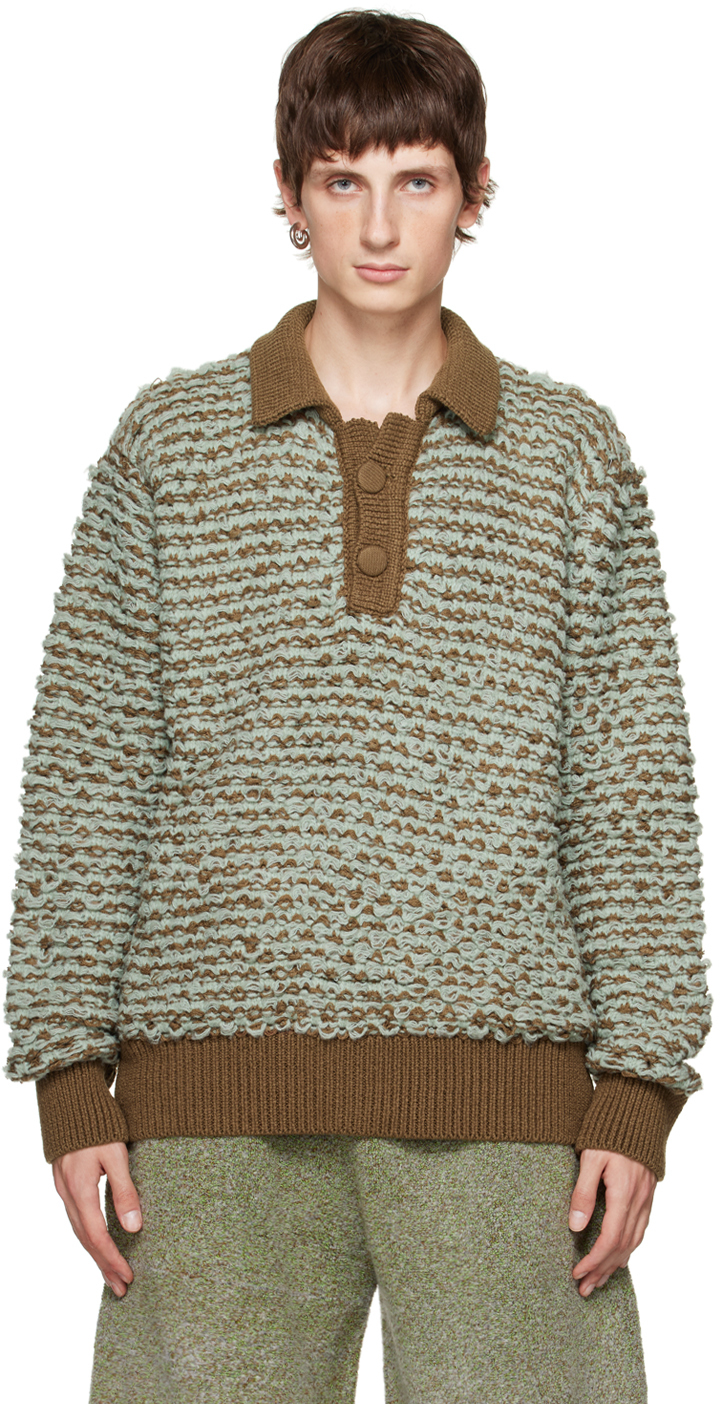 Green & Beige Chunky Polo by Isa Boulder on Sale