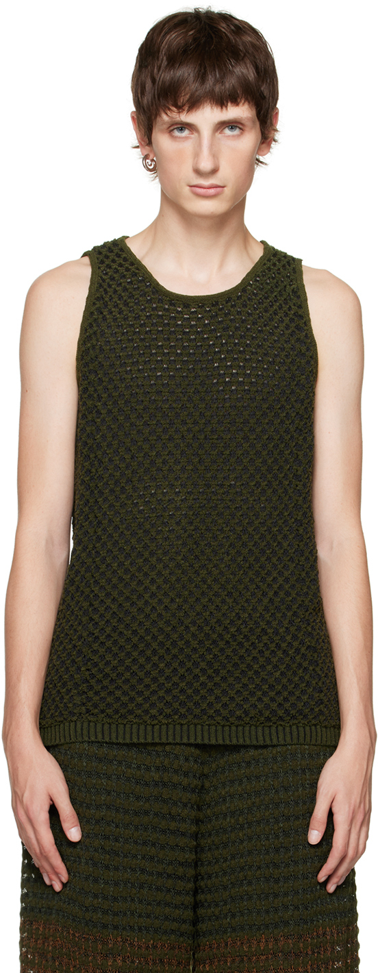 Isa Boulder Green Thicklace Tank Top In Moss