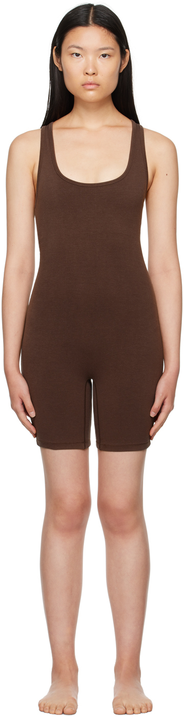Brown Outdoor Mid Thigh Onesie Jumpsuit