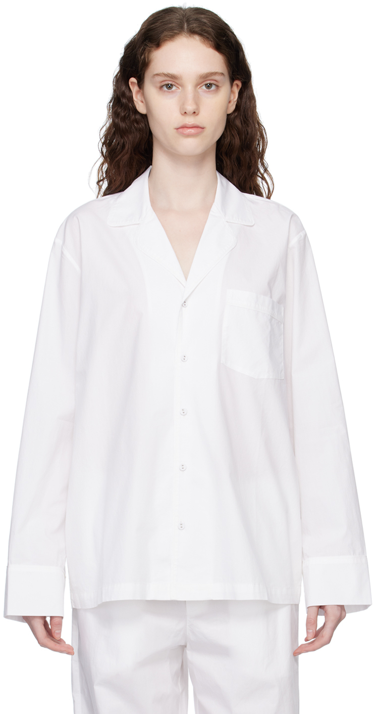 White Poplin Sleep Cotton Button Up Shirt by SKIMS on Sale
