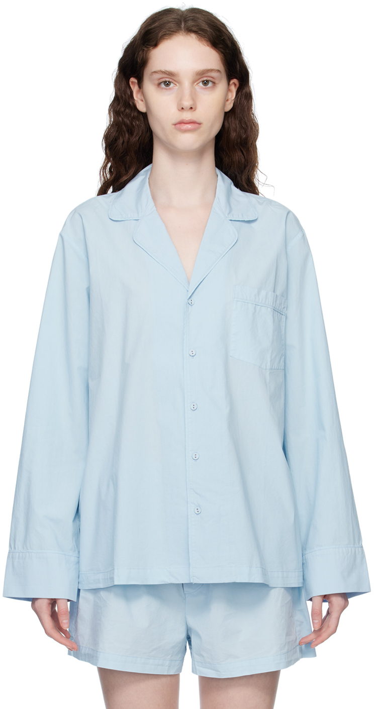 Blue Poplin Sleep Cotton Button Up Shirt