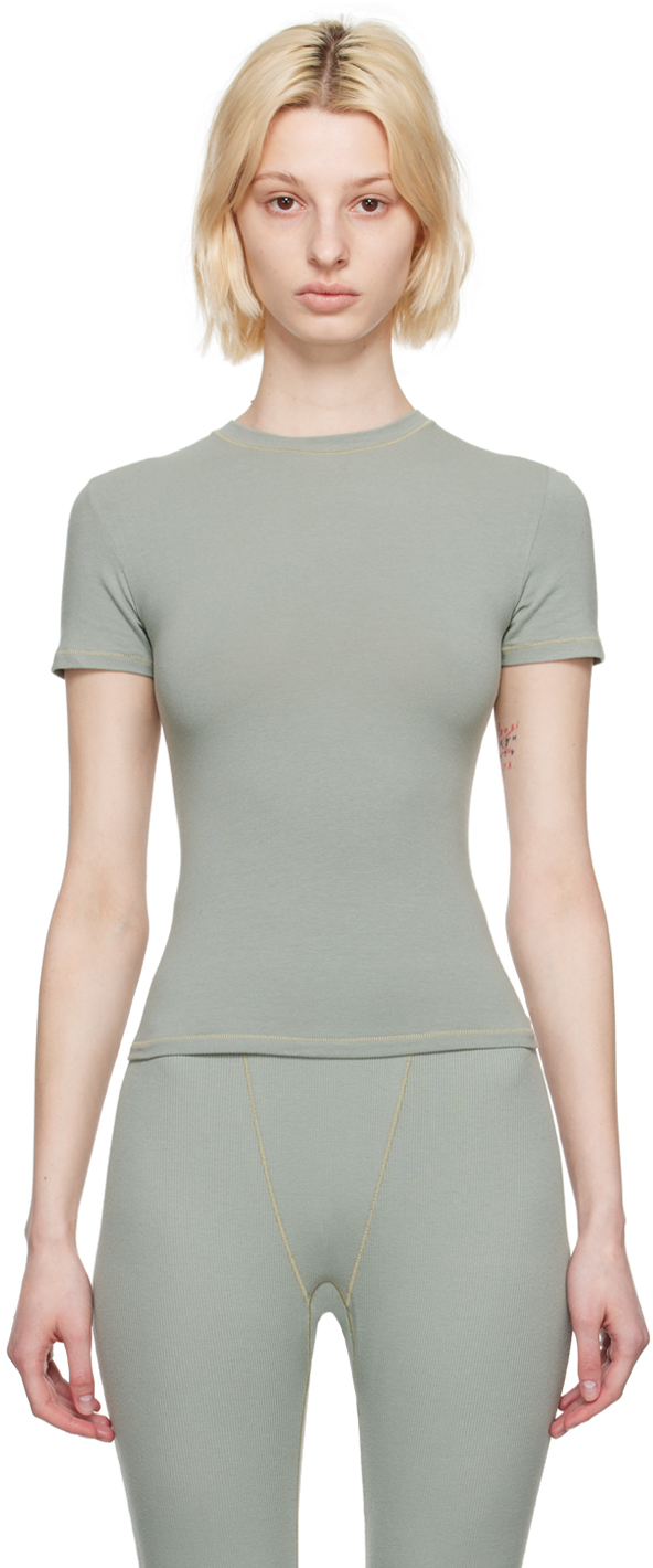 SKIMS: Green Cotton Jersey T-Shirt