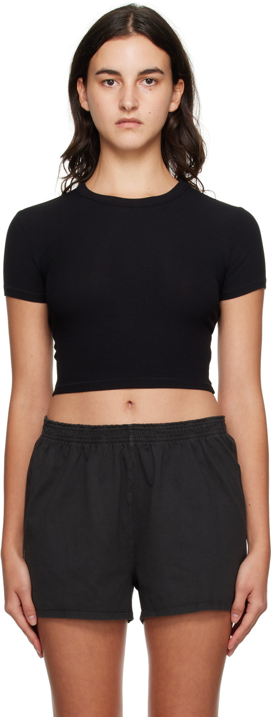 Skims Black Soft Lounge Cropped T-shirt In Onyx