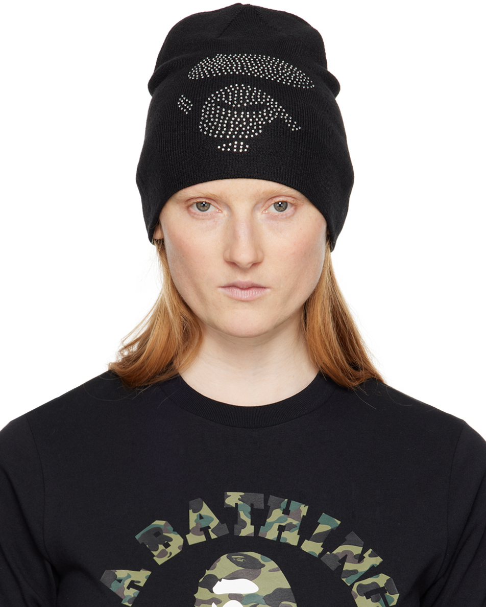 Black Knit Ape Face Stone Beanie