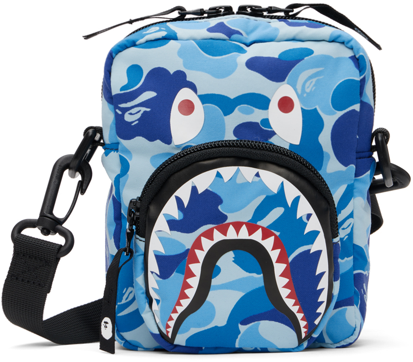 BAPE: Blue Mini ABC Camo Shark Bag