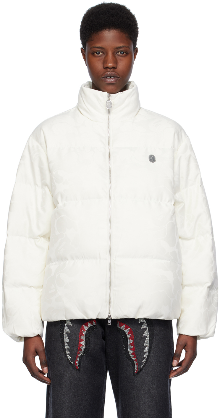 Bape Off-white Solid Camo Down Jacket In Ivory