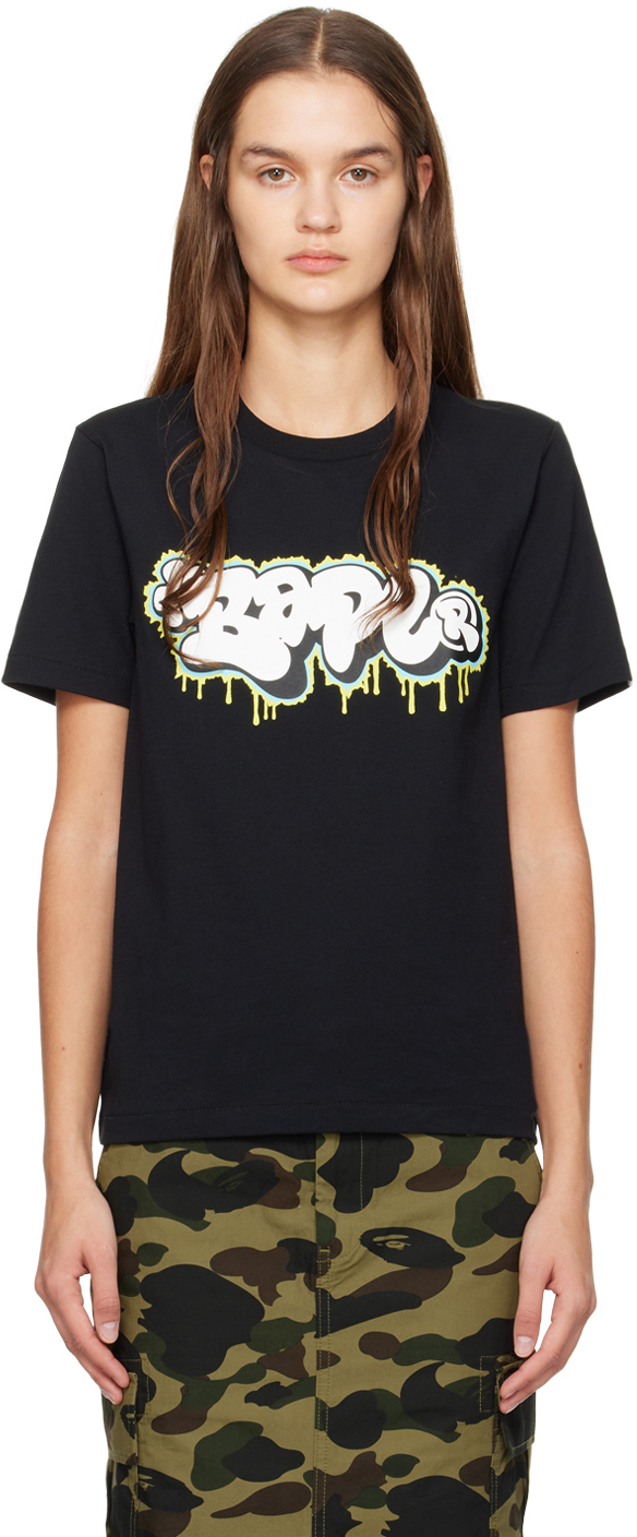 BAPE: Black Graffiti T-Shirt | SSENSE