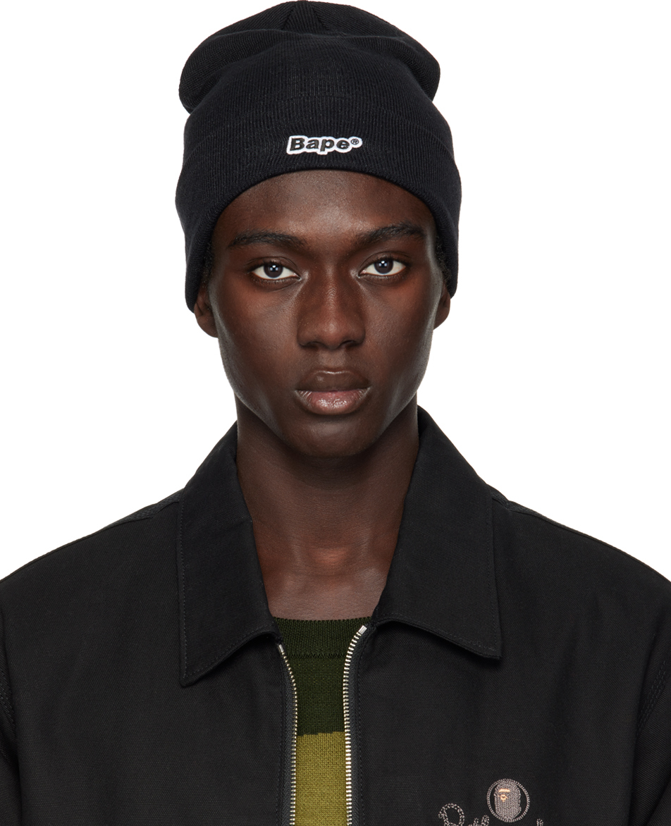 BAPE: Black Patch Knit Beanie | SSENSE UK